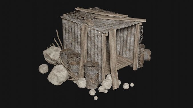POST APO IMPROVISED SHELTER TENT HOUSE CAMP SURVIVAL COLLECTION Low-poly 3D model 3