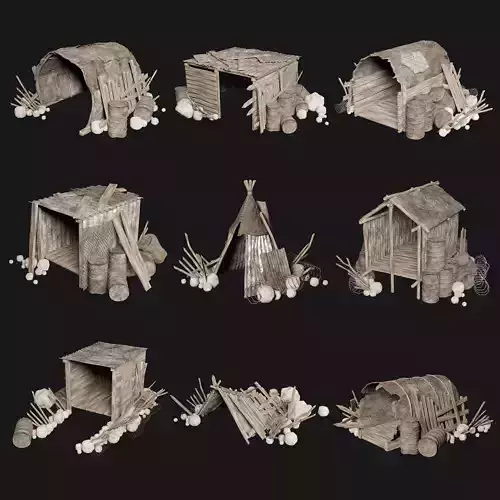 POST APO IMPROVISED SHELTER TENT HOUSE CAMP SURVIVAL COLLECTION Low-poly 3D model