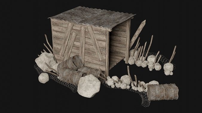 POST APO IMPROVISED SHELTER TENT HOUSE CAMP SURVIVAL COLLECTION Low-poly 3D model 7