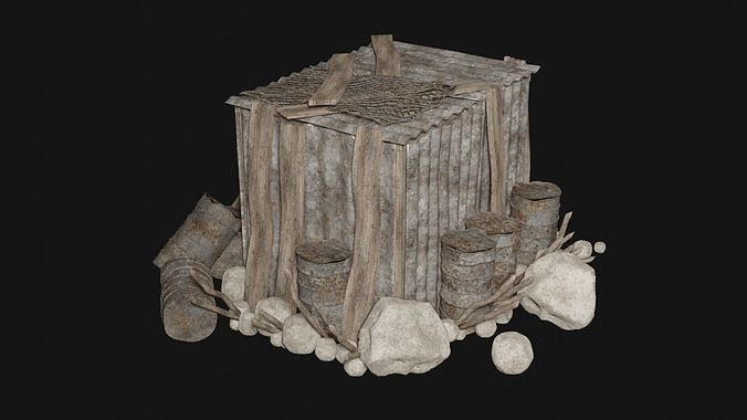 POST APO IMPROVISED SHELTER TENT HOUSE CAMP SURVIVAL COLLECTION Low-poly 3D model 4