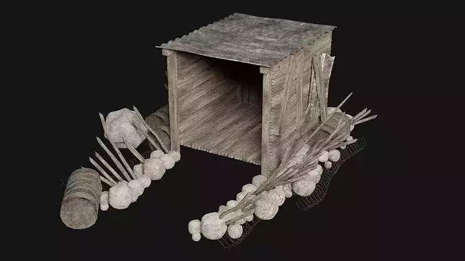 POST APO IMPROVISED SHELTER TENT HOUSE CAMP SURVIVAL COLLECTION Low-poly 3D model 6