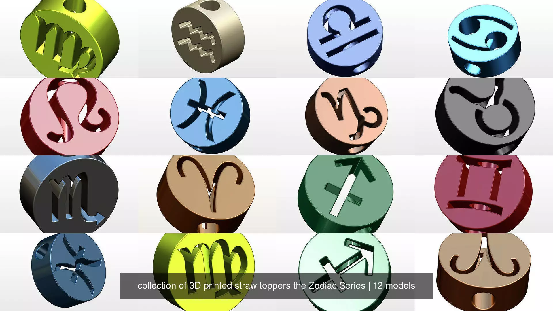 collection of 3D printed straw toppers the Zodiac Series _0