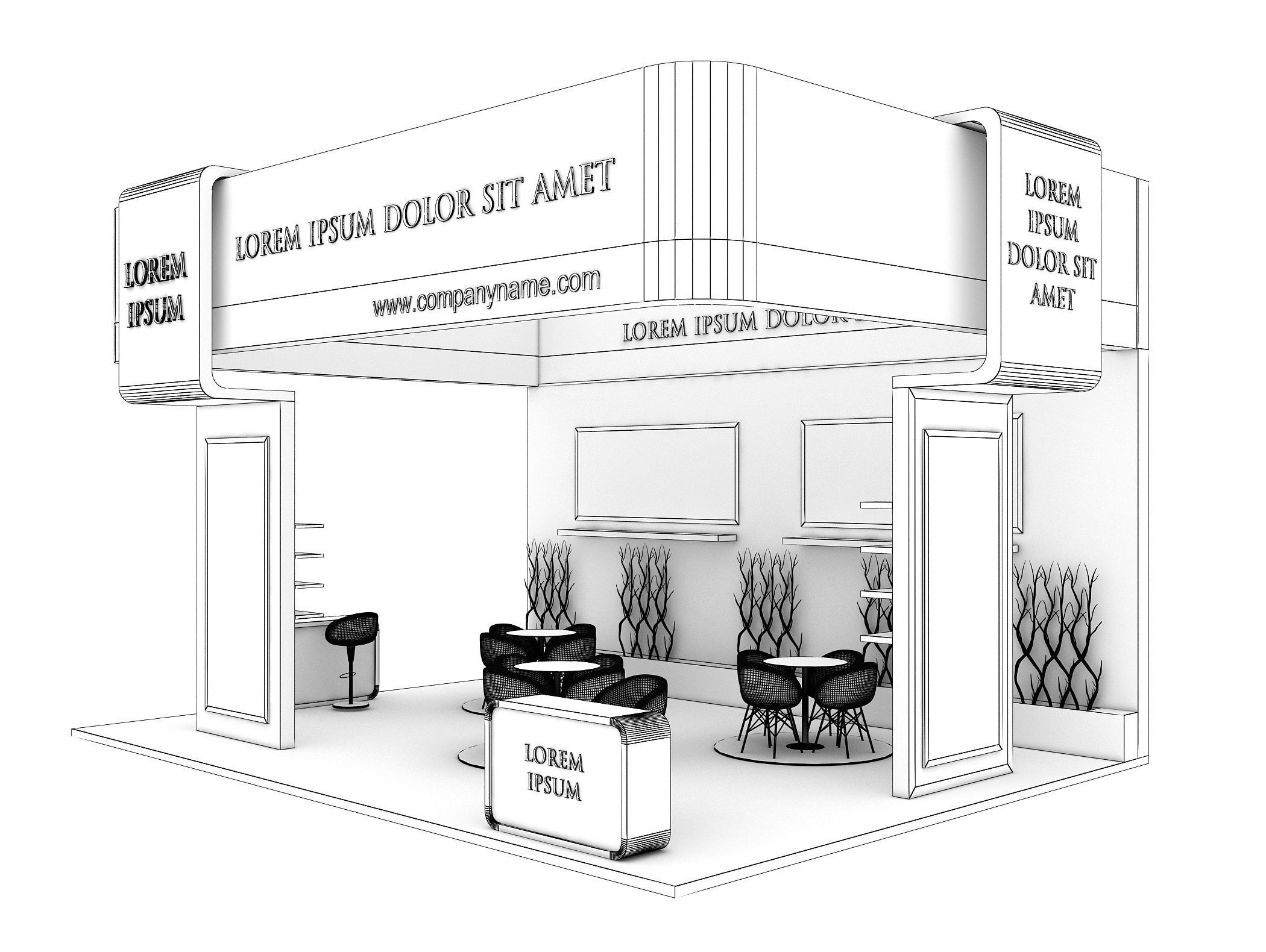 Booth Exhibition Stand Stall 8x6m Height 500 cm 3Side Open 3D model_1