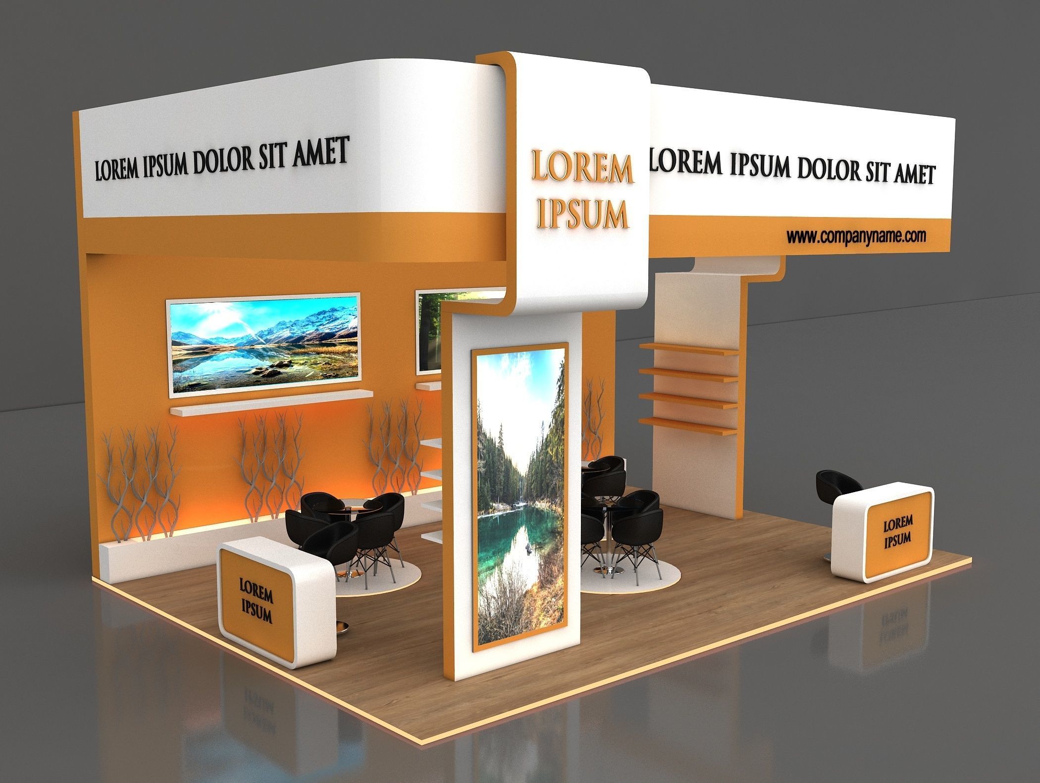 Booth Exhibition Stand Stall 8x6m Height 500 cm 3Side Open 3D model_4