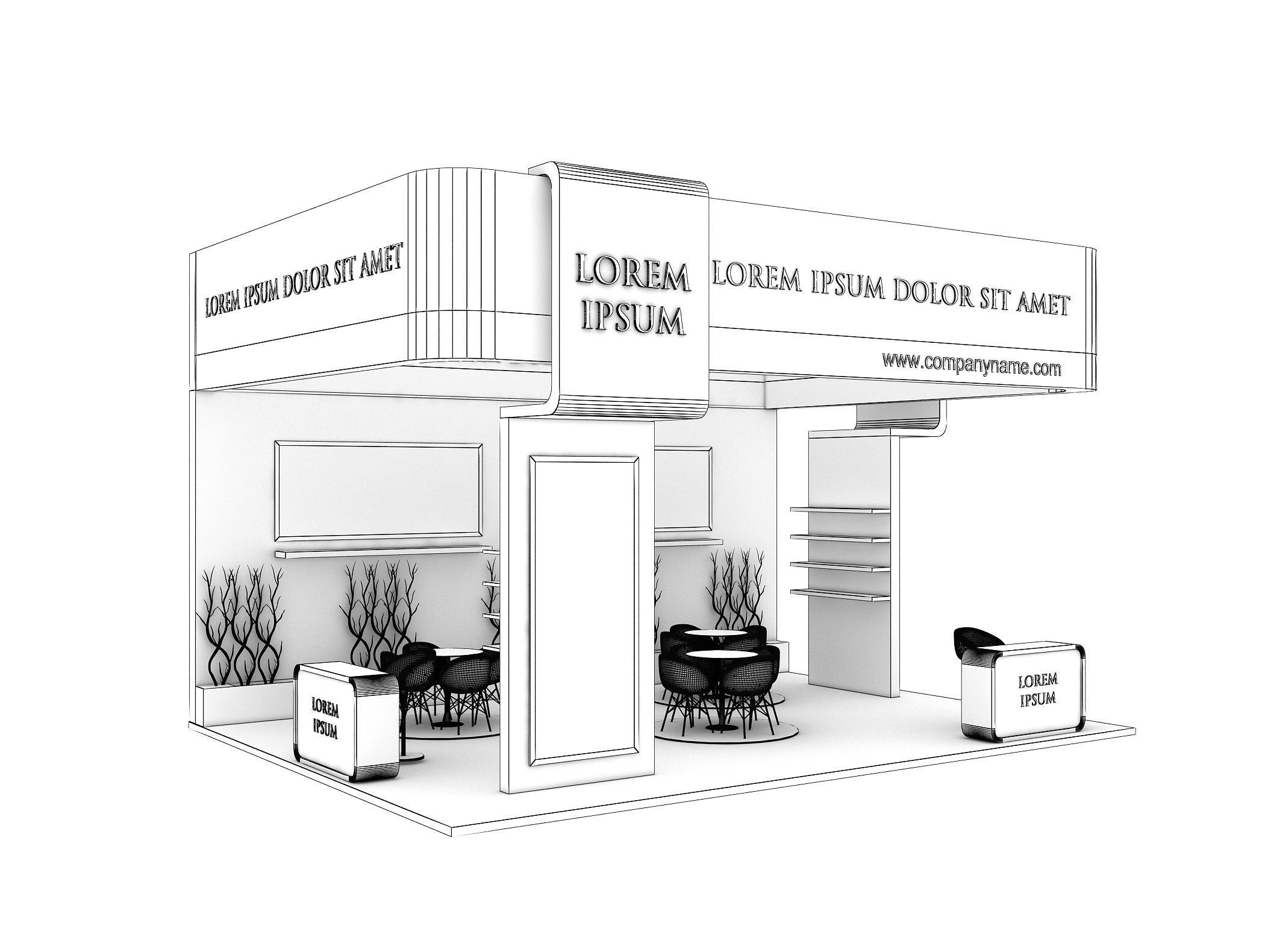 Booth Exhibition Stand Stall 8x6m Height 500 cm 3Side Open 3D model_9