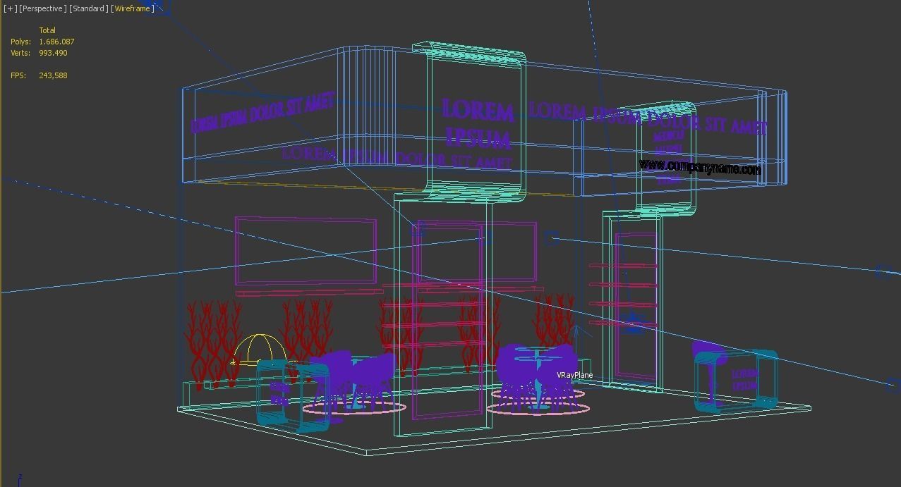 Booth Exhibition Stand Stall 8x6m Height 500 cm 3Side Open 3D model_8