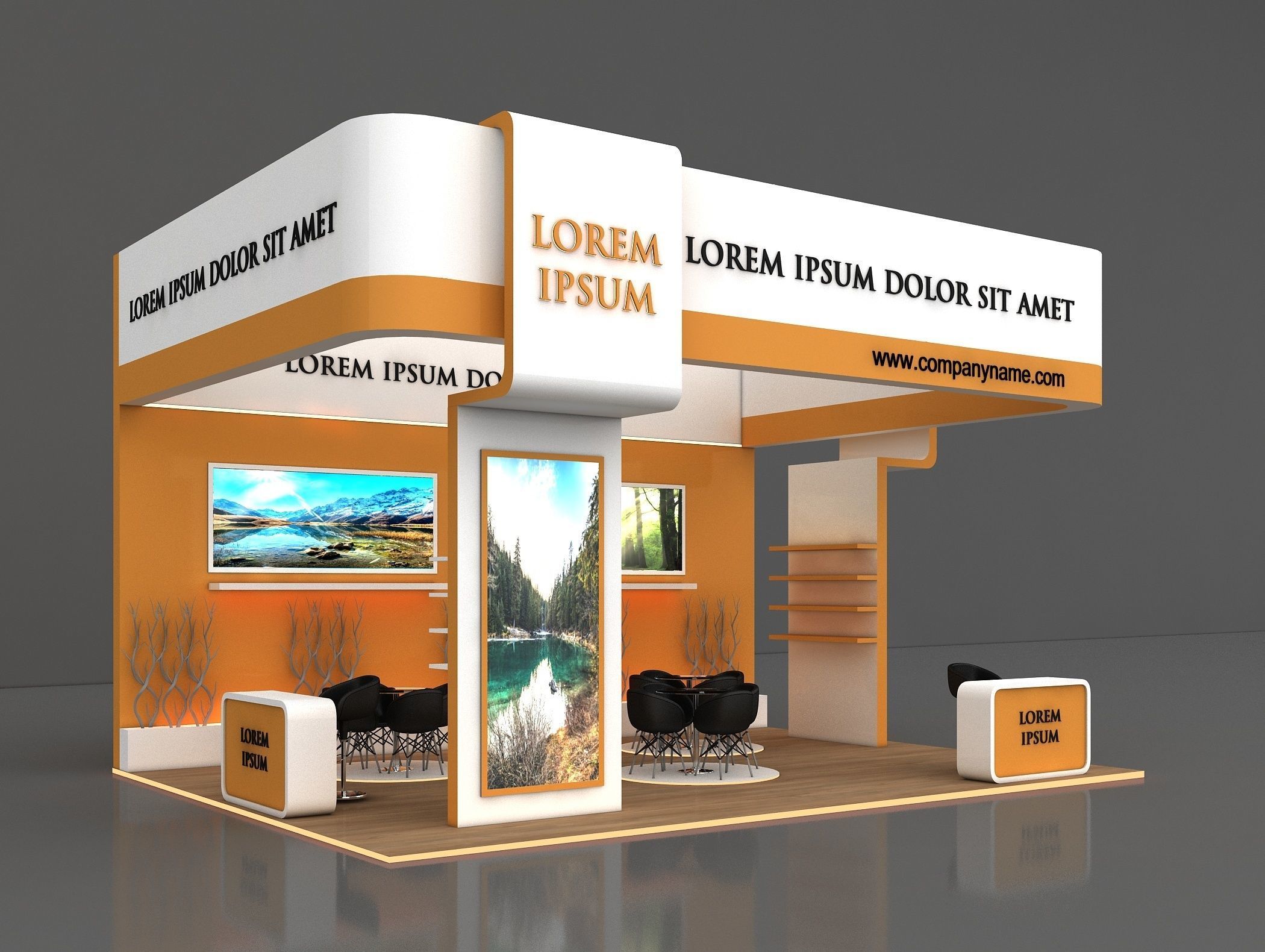 Booth Exhibition Stand Stall 8x6m Height 500 cm 3Side Open 3D model_2
