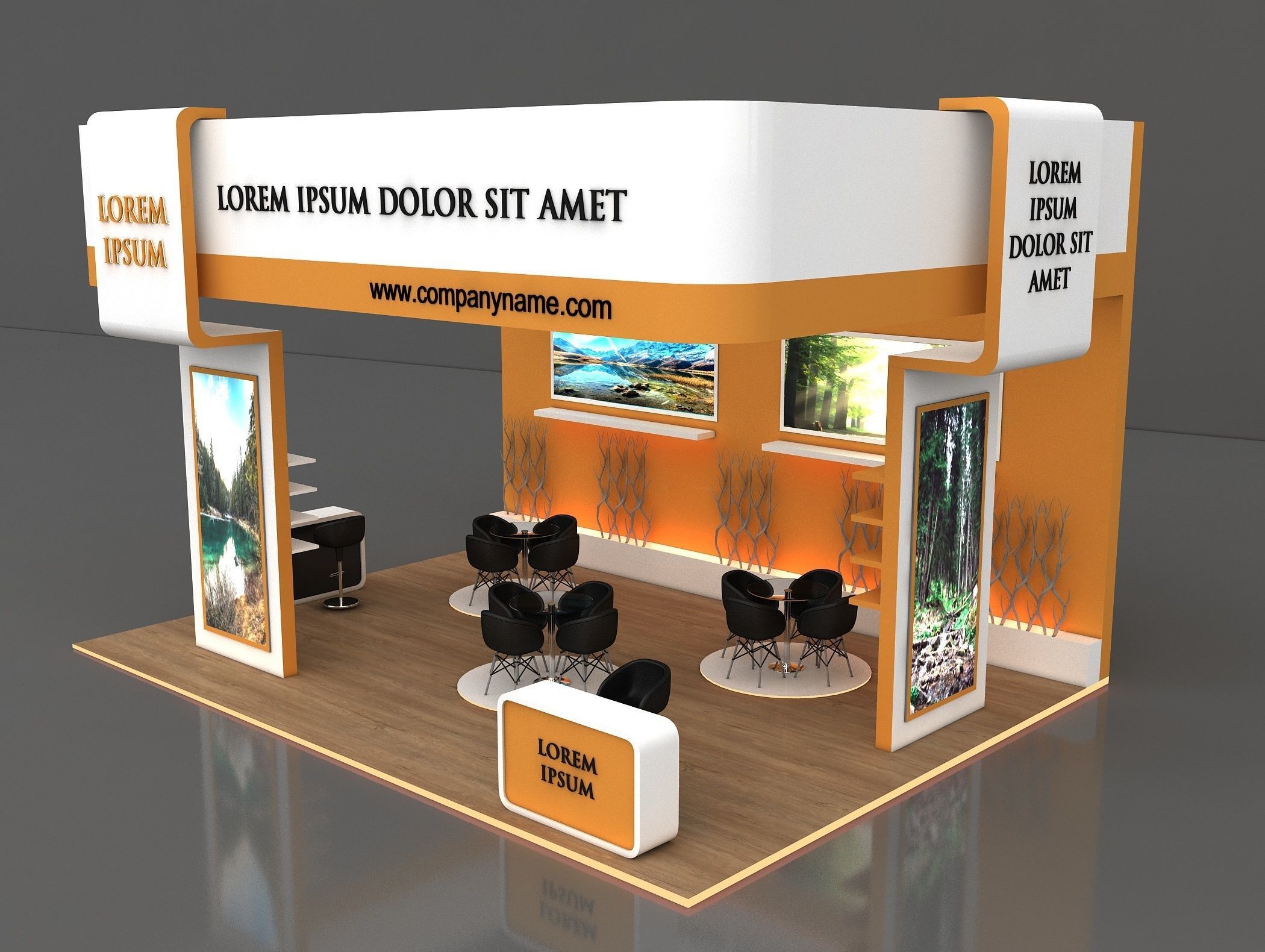 Booth Exhibition Stand Stall 8x6m Height 500 cm 3Side Open 3D model_3