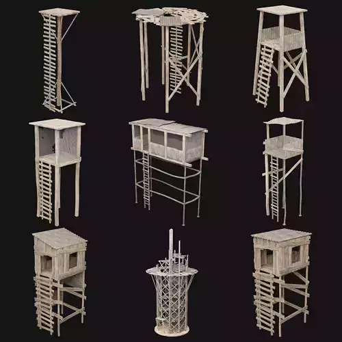 POST APO WOODEN WATCHTOWER IMPROVISED PLATFORM FORT SHELTER Low-poly 3D model