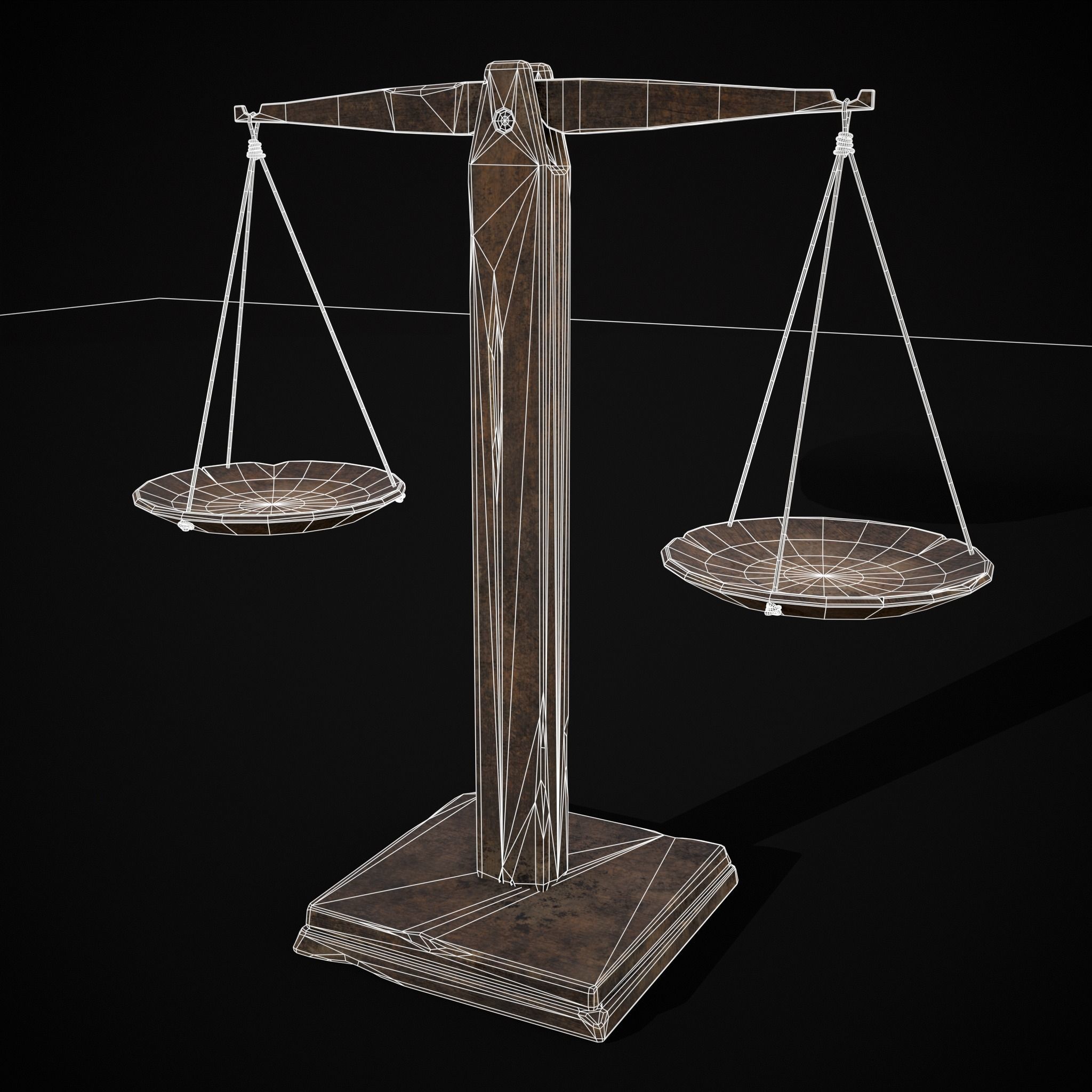 Old Wooden Scale Low-poly 3D model_2