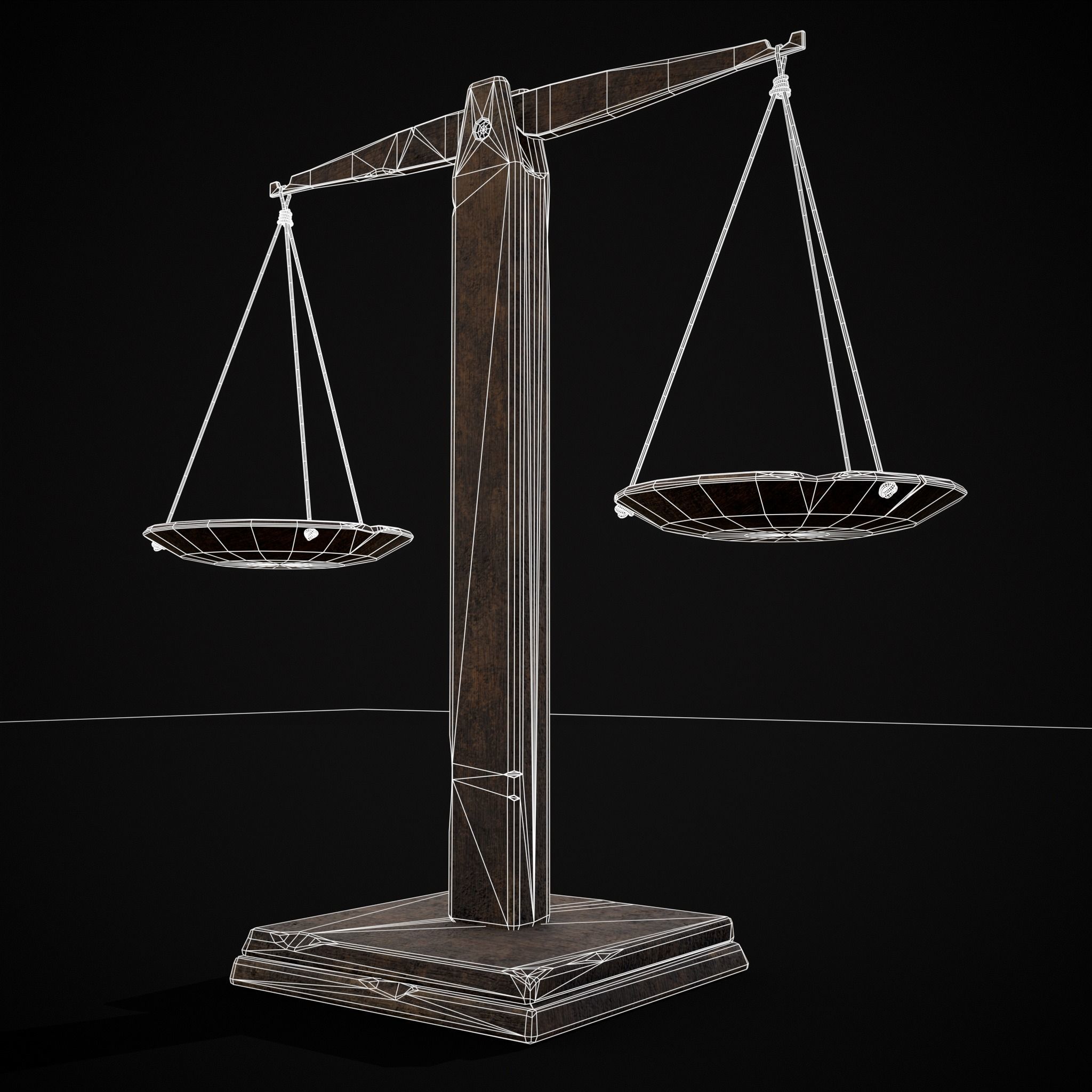Old Wooden Scale Low-poly 3D model_32
