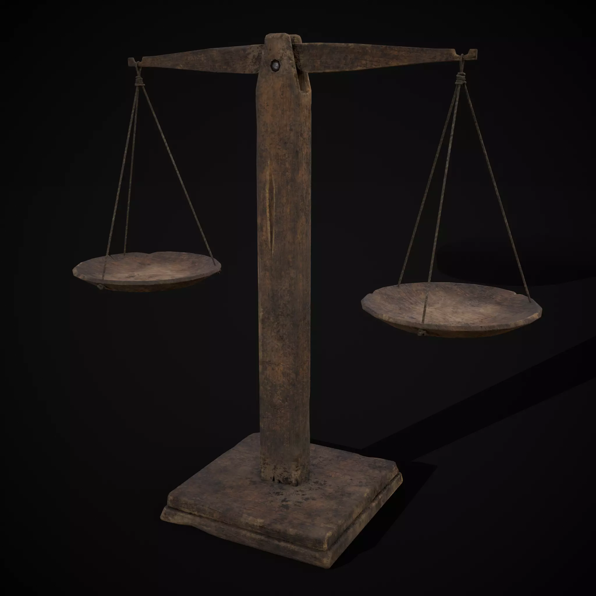Old Wooden Scale Low-poly 3D model_0