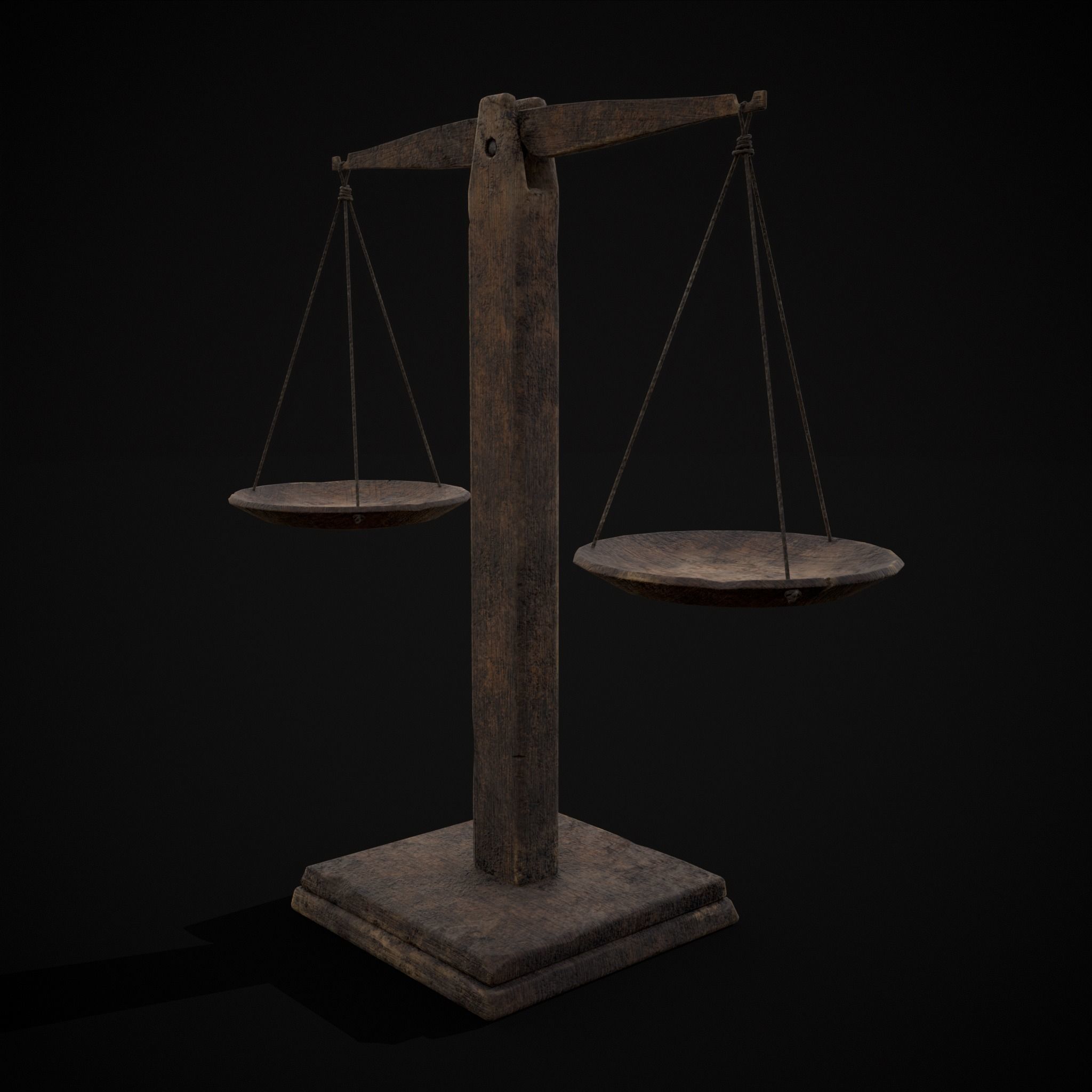 Old Wooden Scale Low-poly 3D model_9