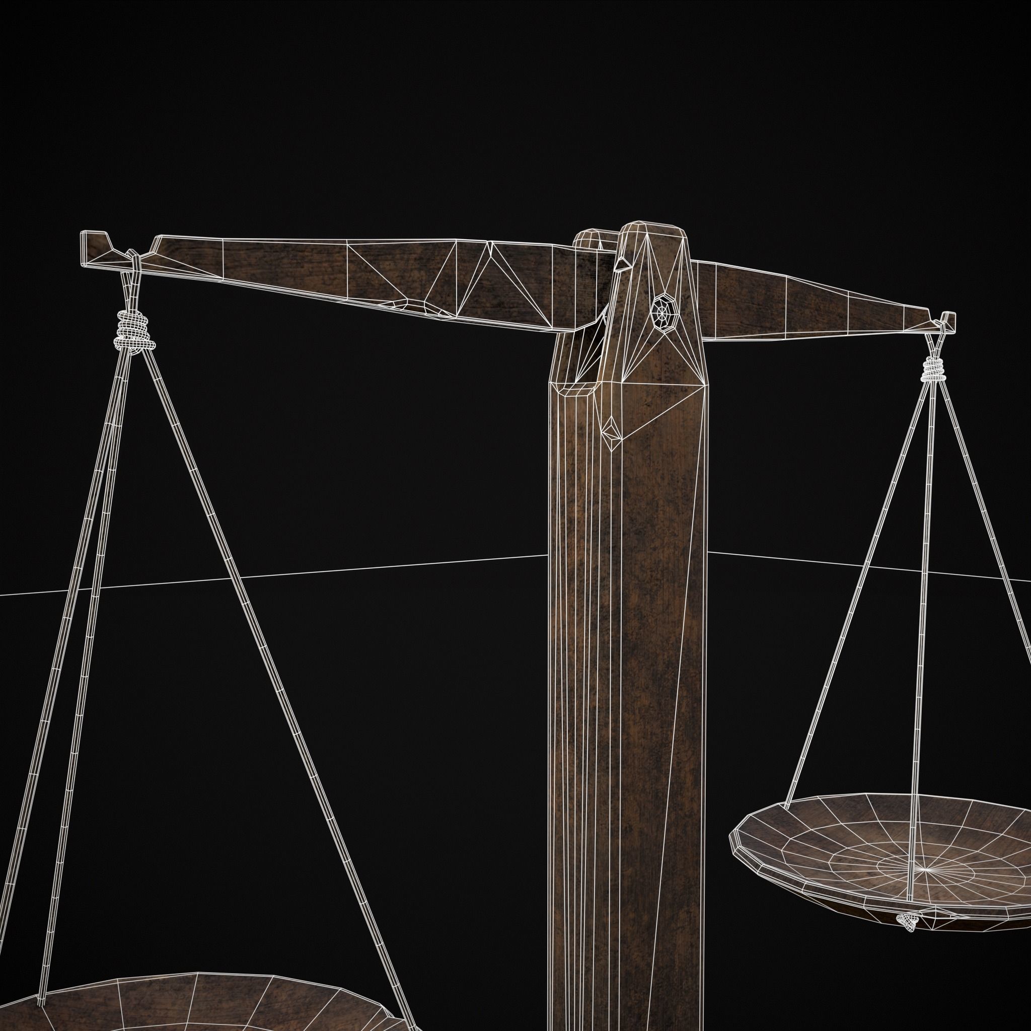 Old Wooden Scale Low-poly 3D model_12