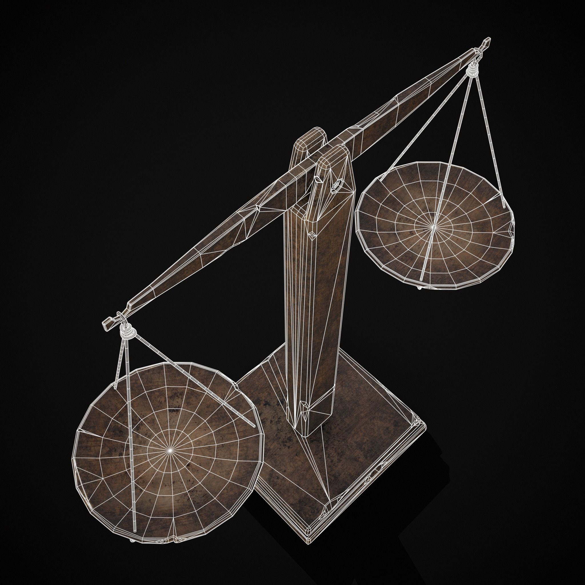Old Wooden Scale Low-poly 3D model_4