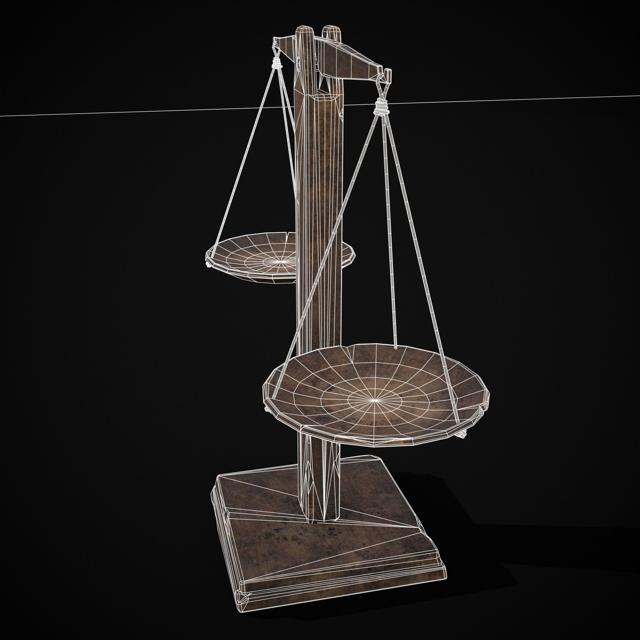 Old Wooden Scale Low-poly 3D model_38