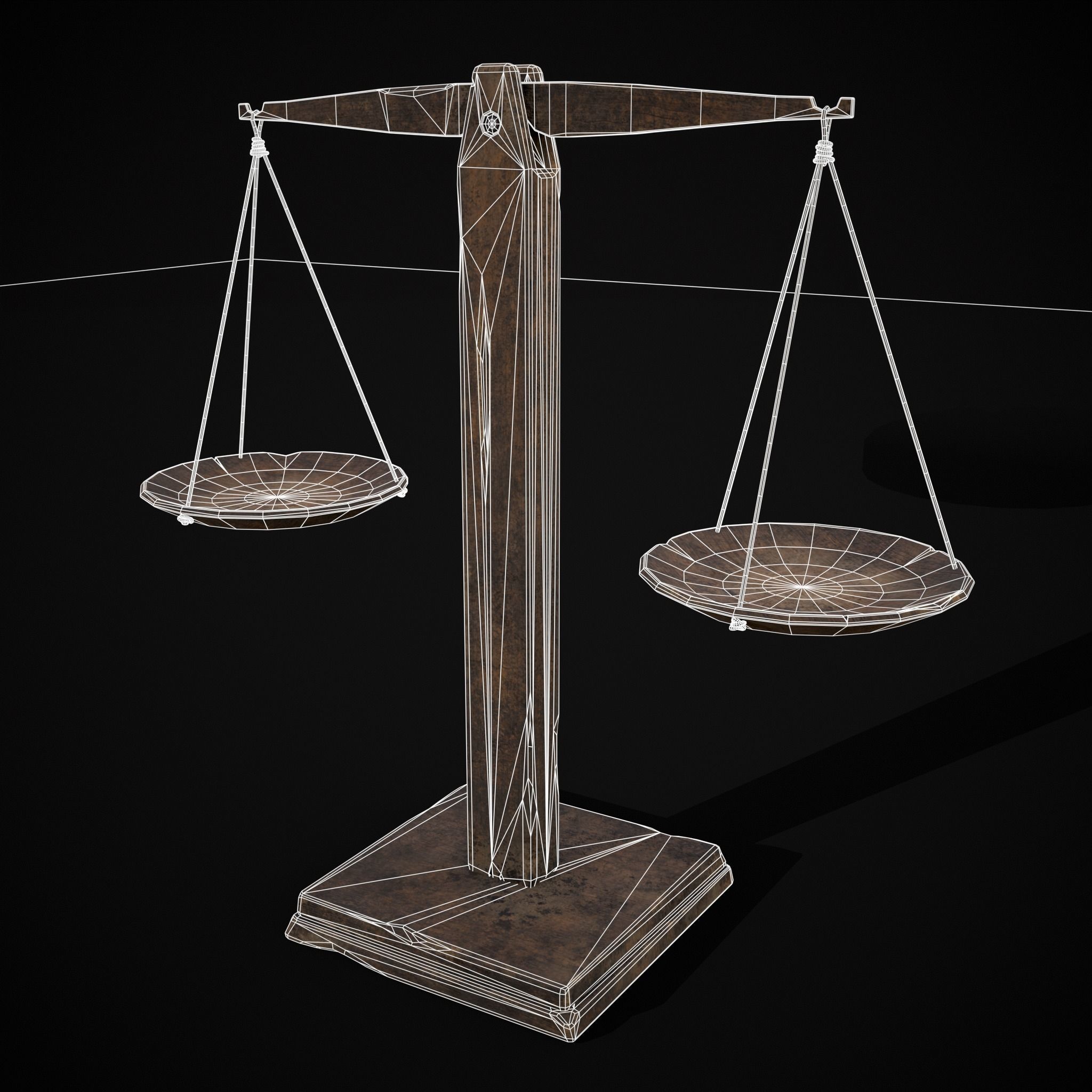 Old Wooden Scale Low-poly 3D model_40