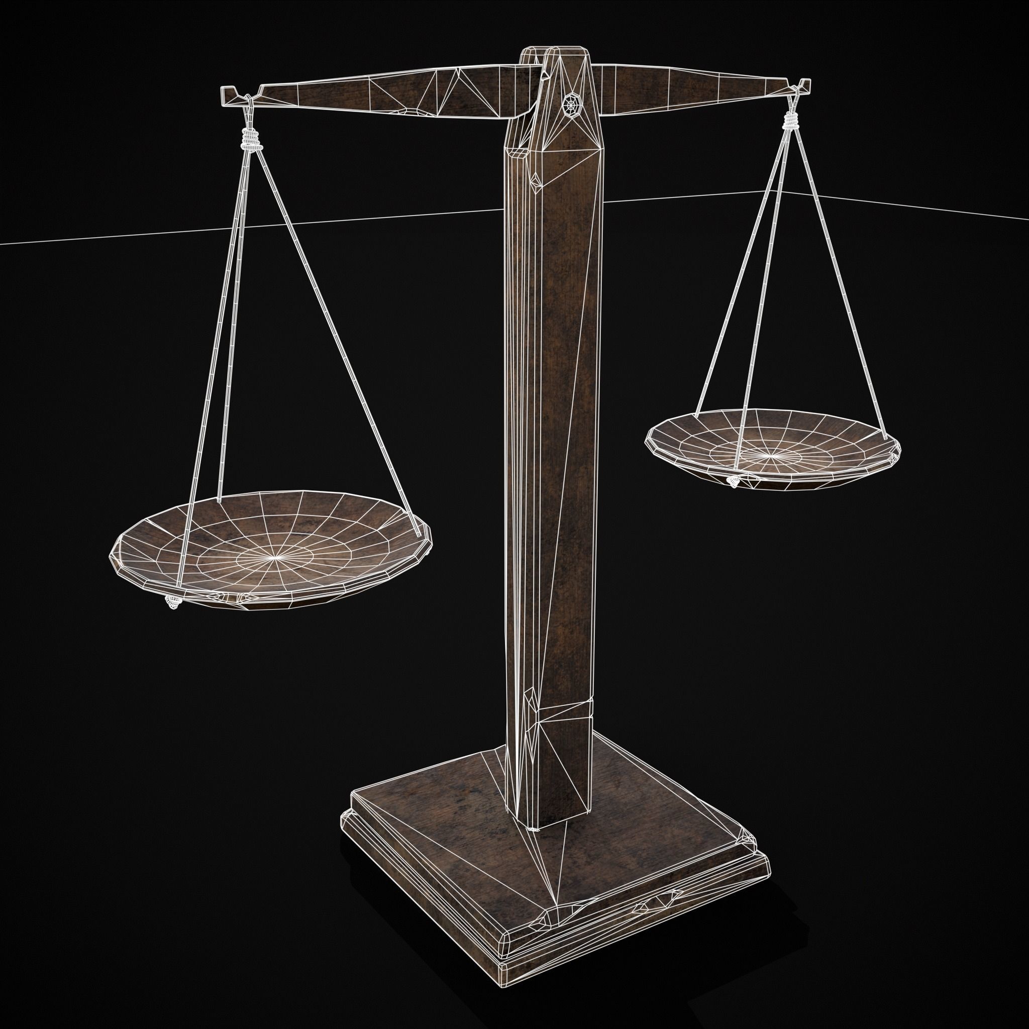 Old Wooden Scale Low-poly 3D model_34