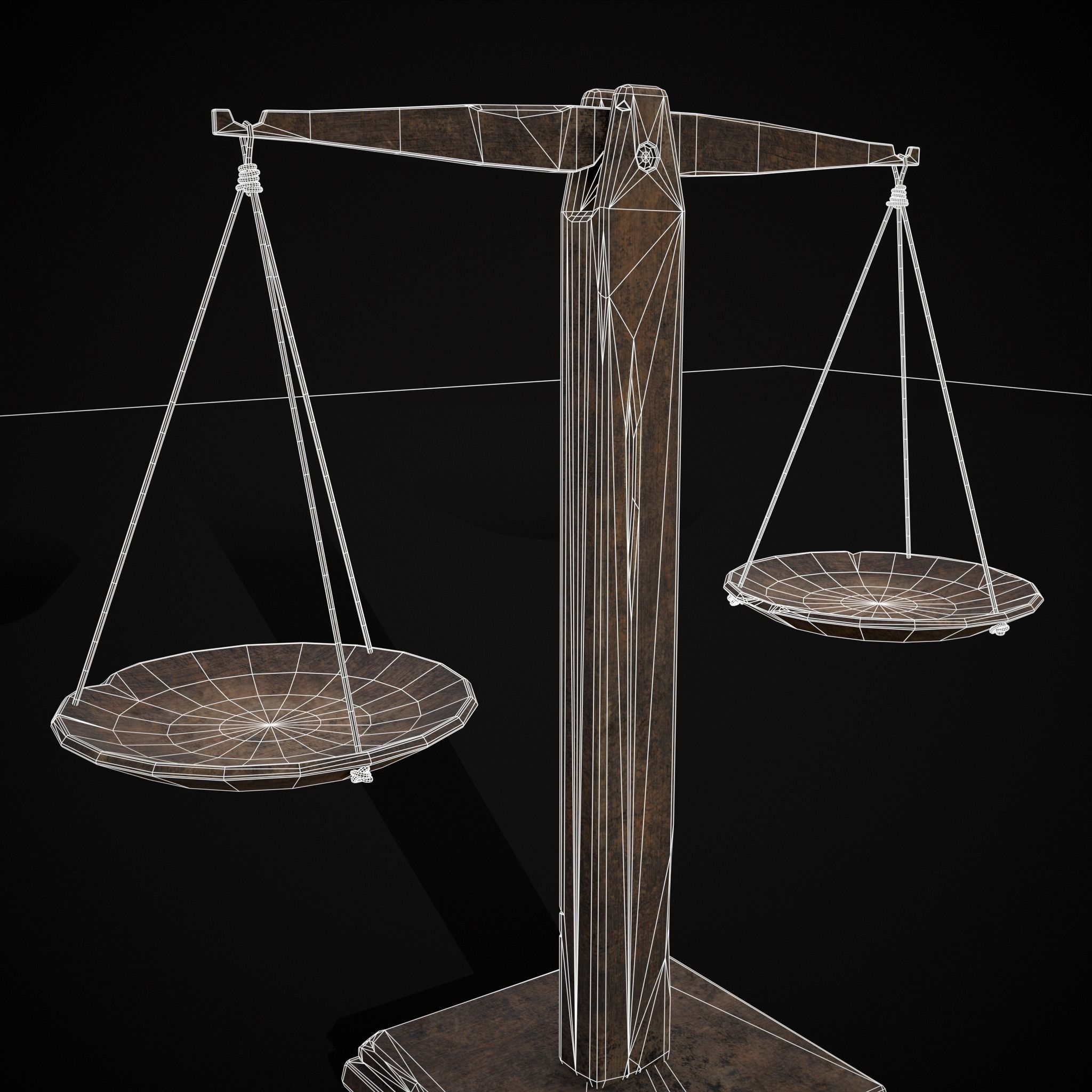 Old Wooden Scale Low-poly 3D model_30