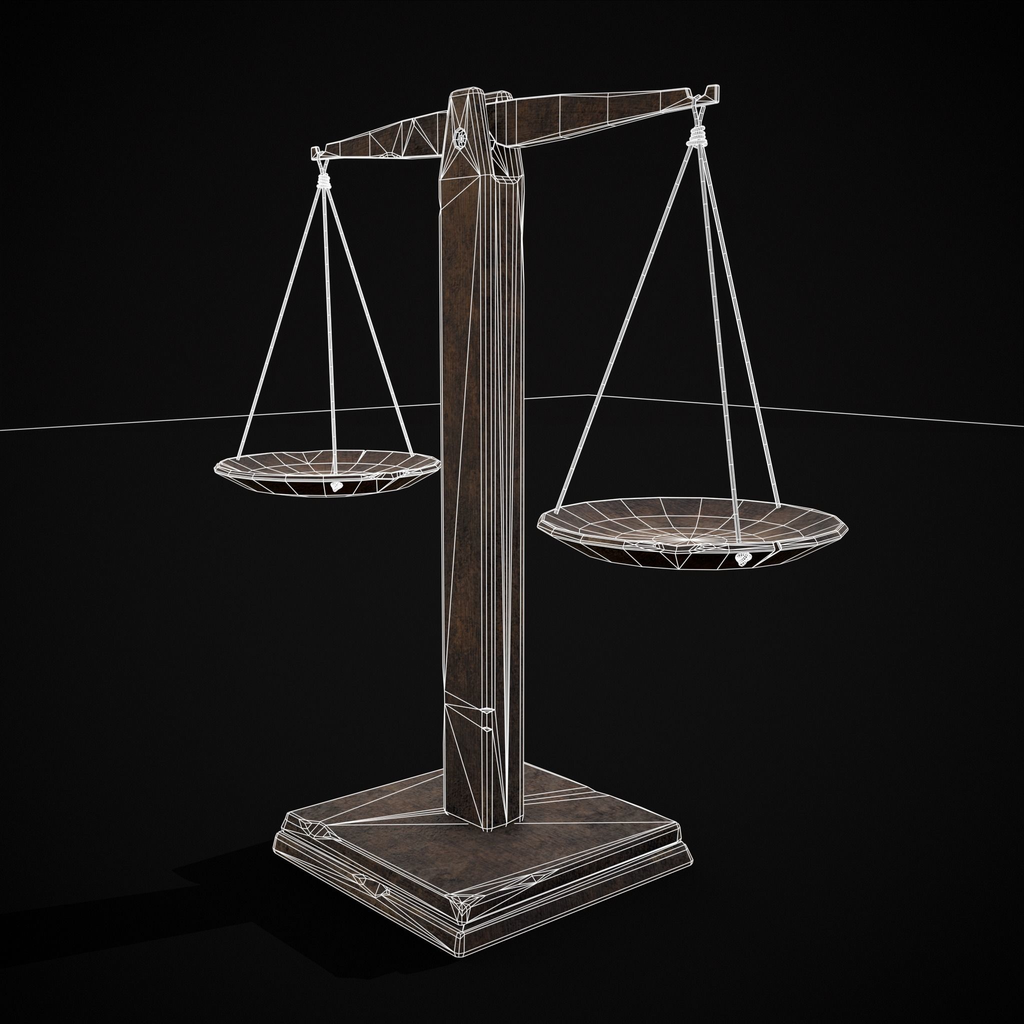 Old Wooden Scale Low-poly 3D model_10