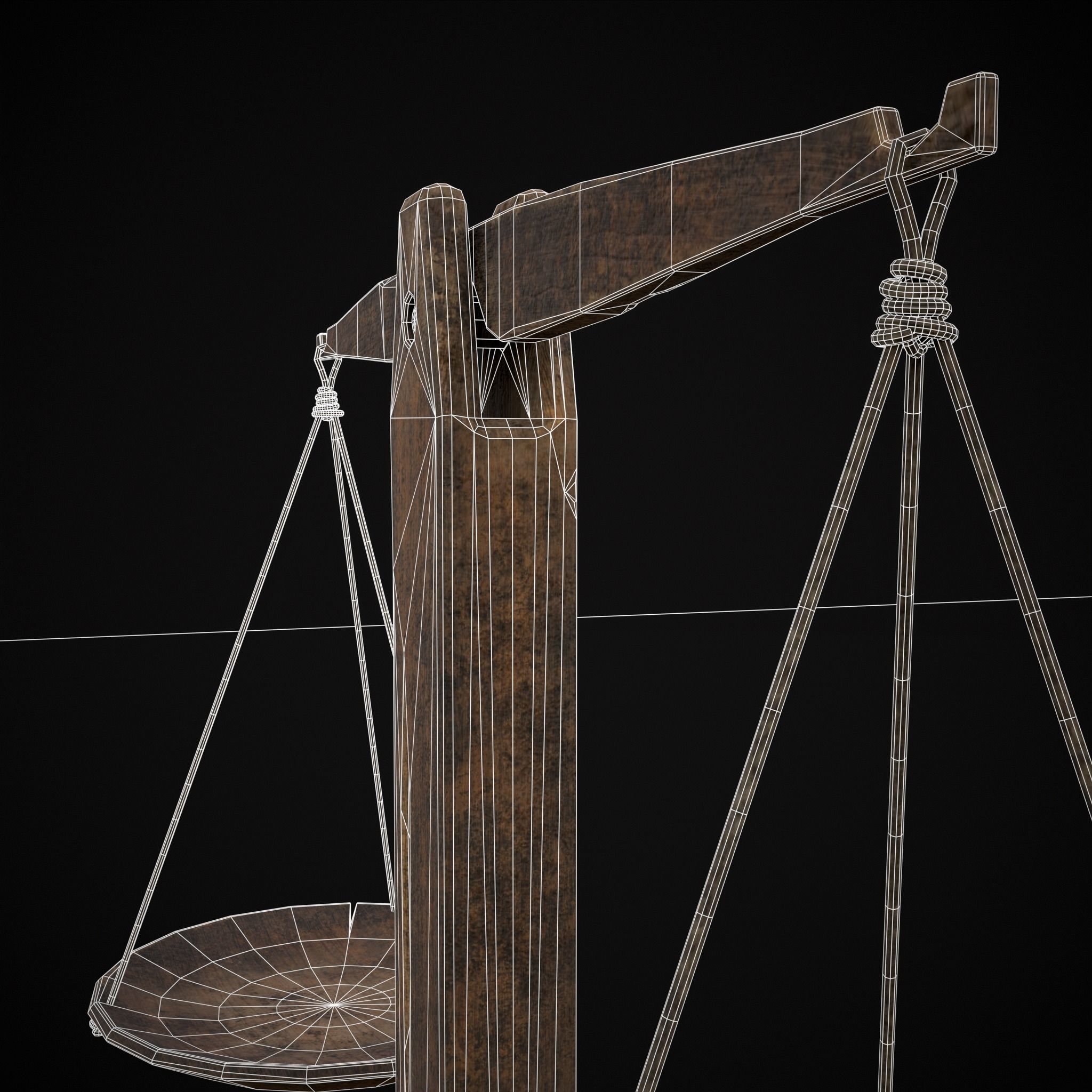 Old Wooden Scale Low-poly 3D model_14
