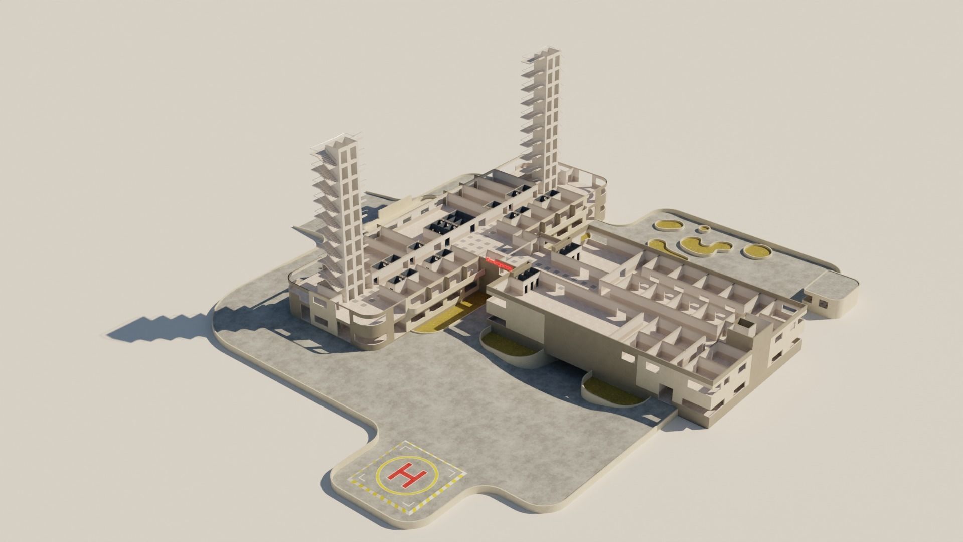 hospital building with interior  3D model_7