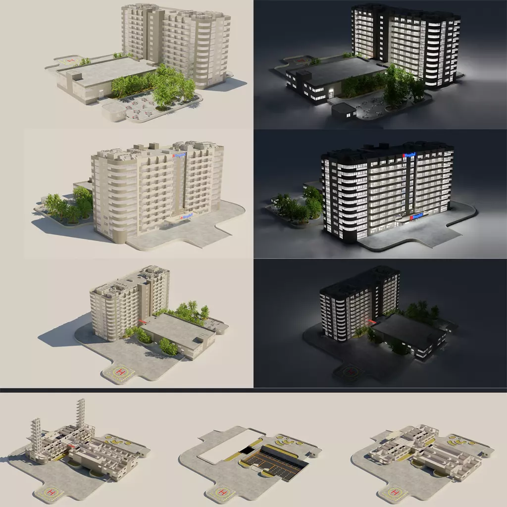 hospital building with interior  3D model_0