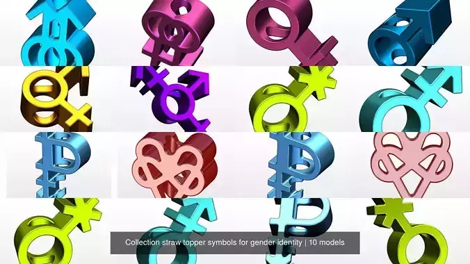 Collection straw topper symbols for gender identity 