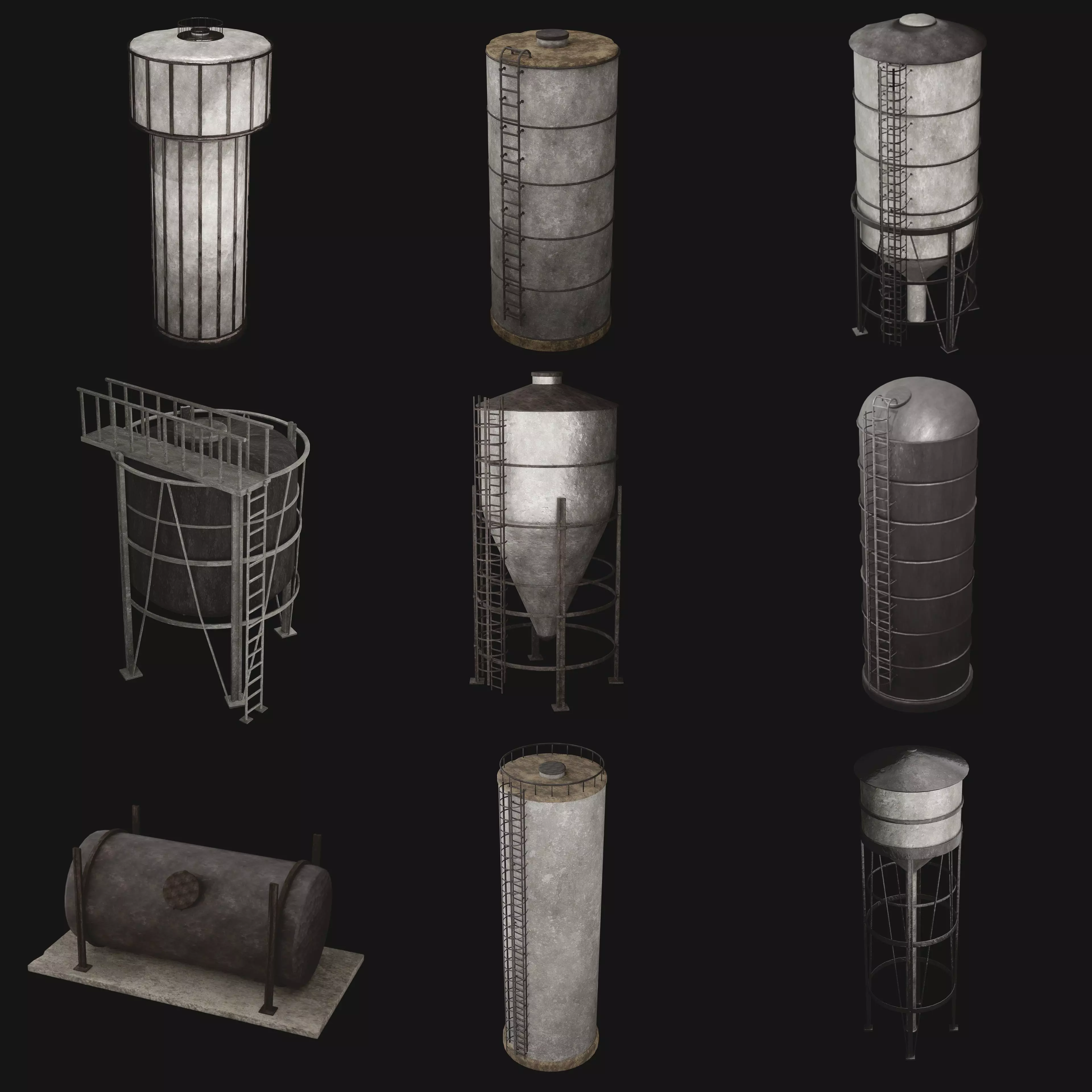 POST APO SILOS SILO CONTAINER OLD TANK DESTROYED COLLECTION Low-poly 3D model