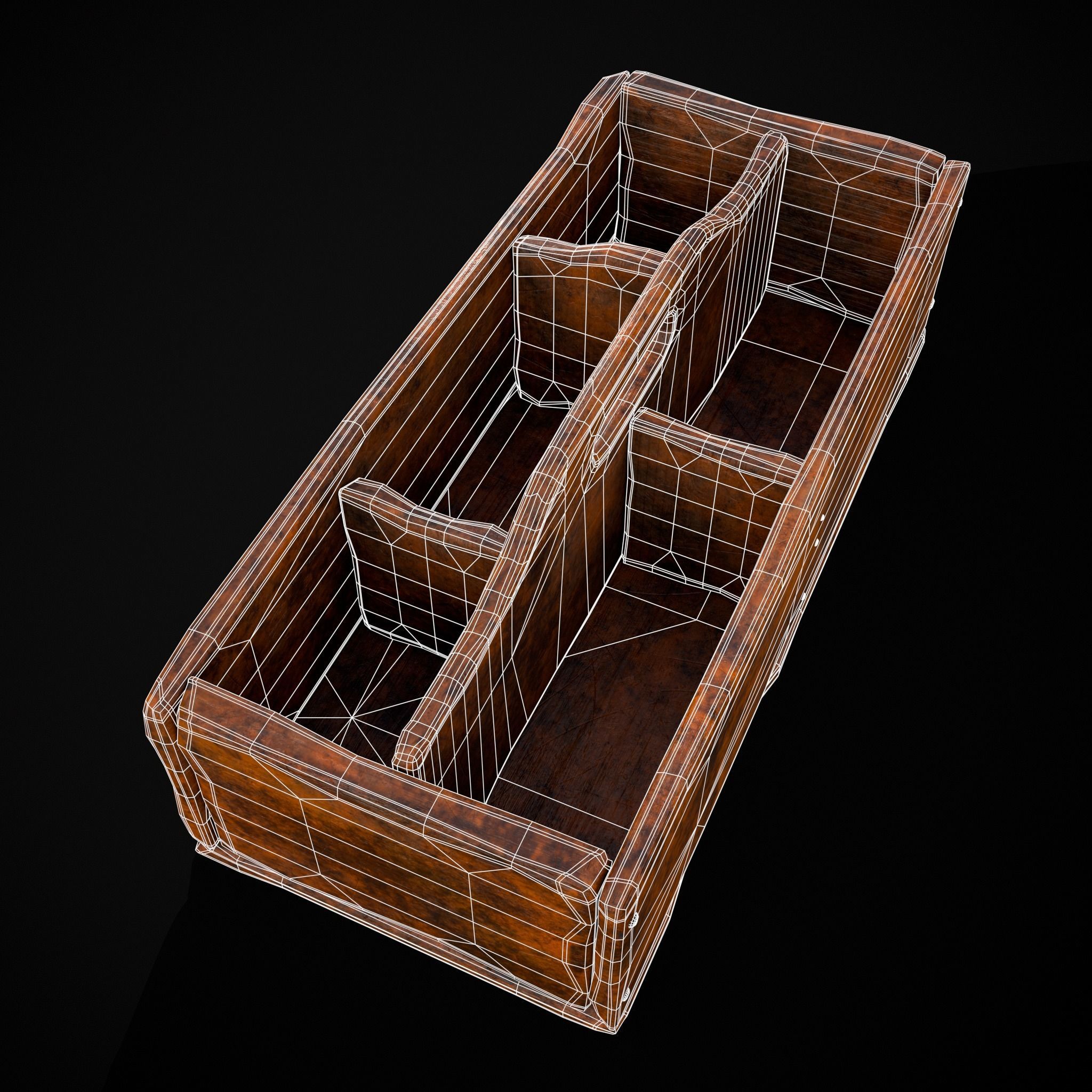 Medieval Wooden Tool Box Low-poly 3D model_10