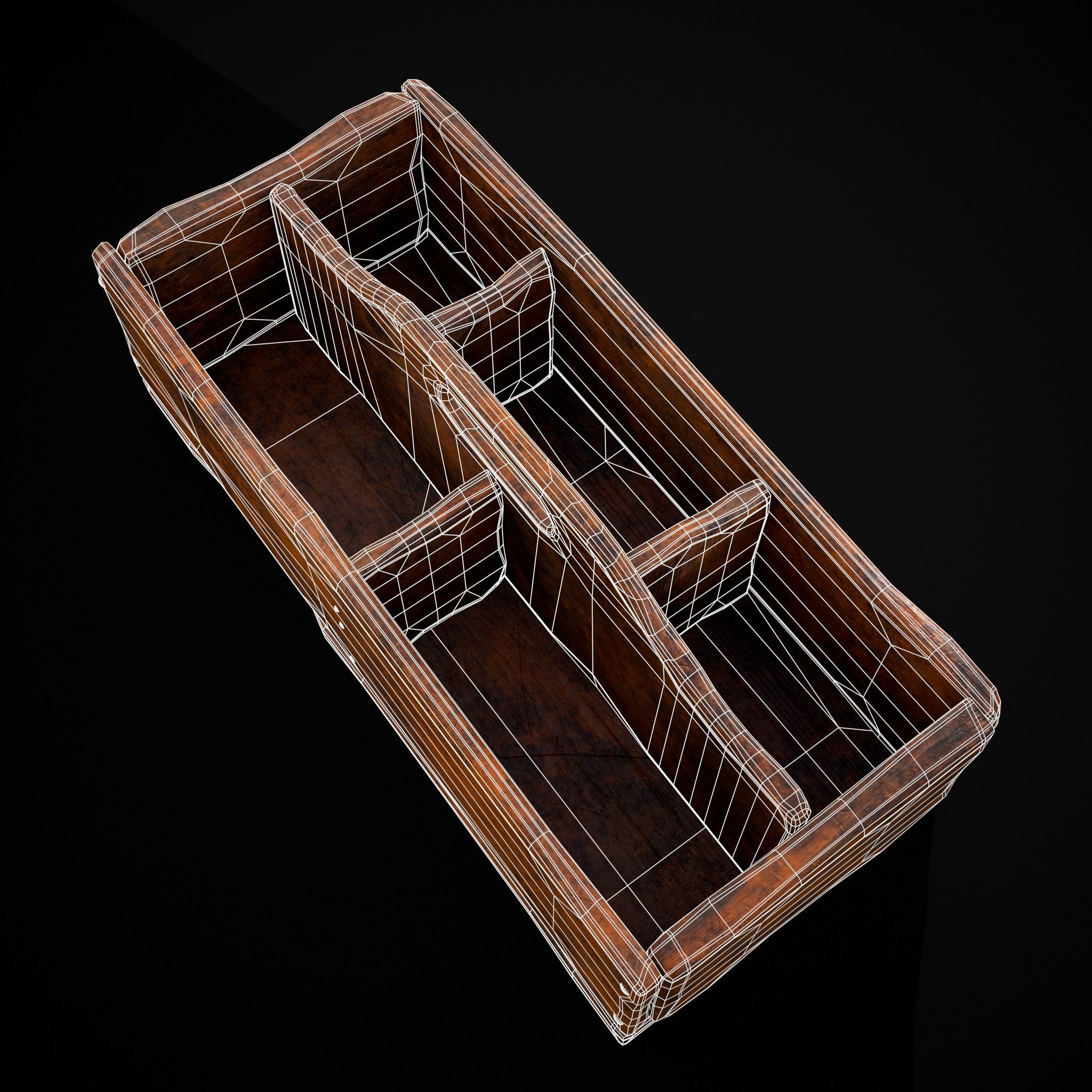 Medieval Wooden Tool Box Low-poly 3D model_12