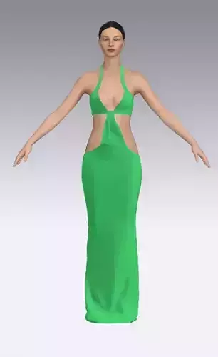 Dress green color mayokini dress  long chic  halterneck neckline
