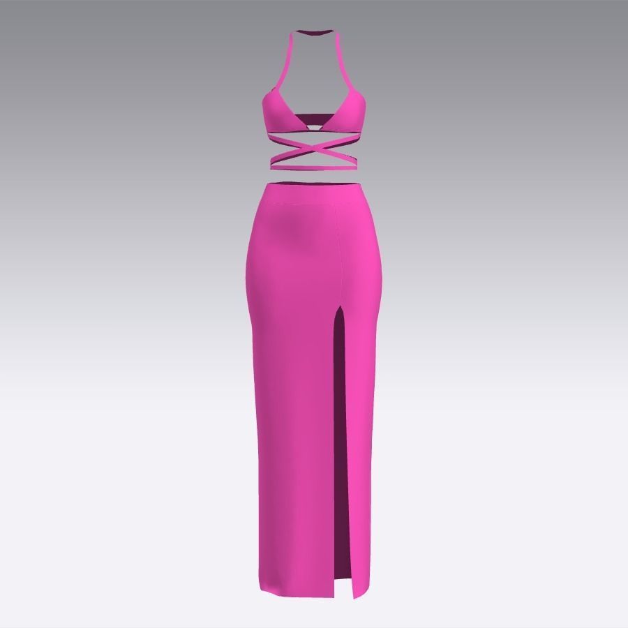 bra and slit skirt suit two pieces summer look sugar pink color  Low-poly 3D model_1