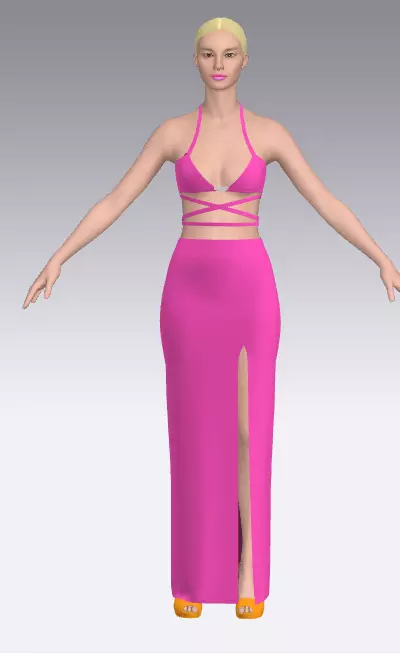 bra and slit skirt suit two pieces summer look sugar pink color  Low-poly 3D model_0