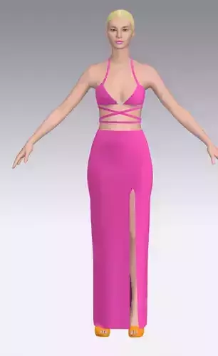 bra and slit skirt suit two pieces summer look sugar pink color  Low-poly 3D model