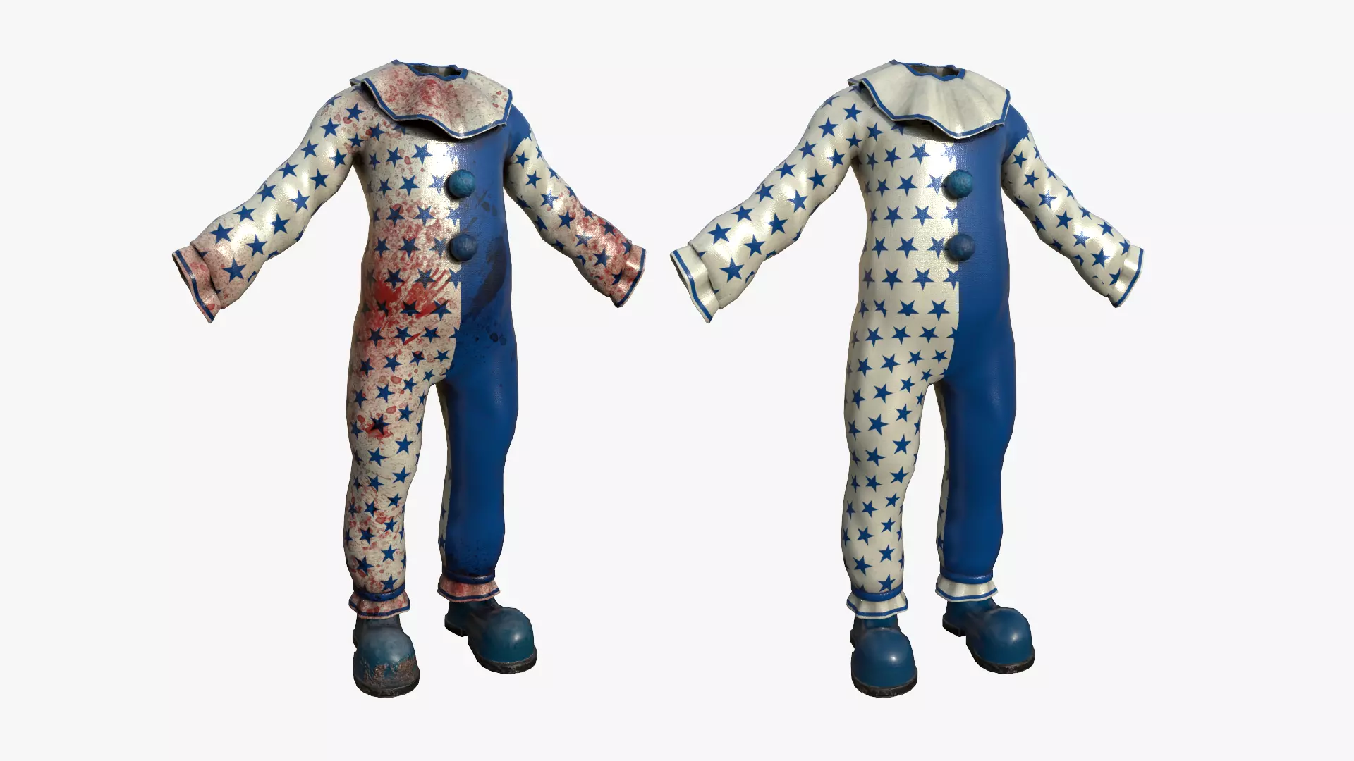 Clown Terror Outfit A04 White Blue - Character Design Low-poly 3D model_0