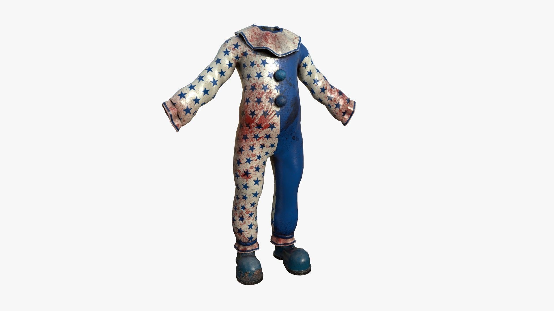 Clown Terror Outfit A04 White Blue - Character Design Low-poly 3D model_2