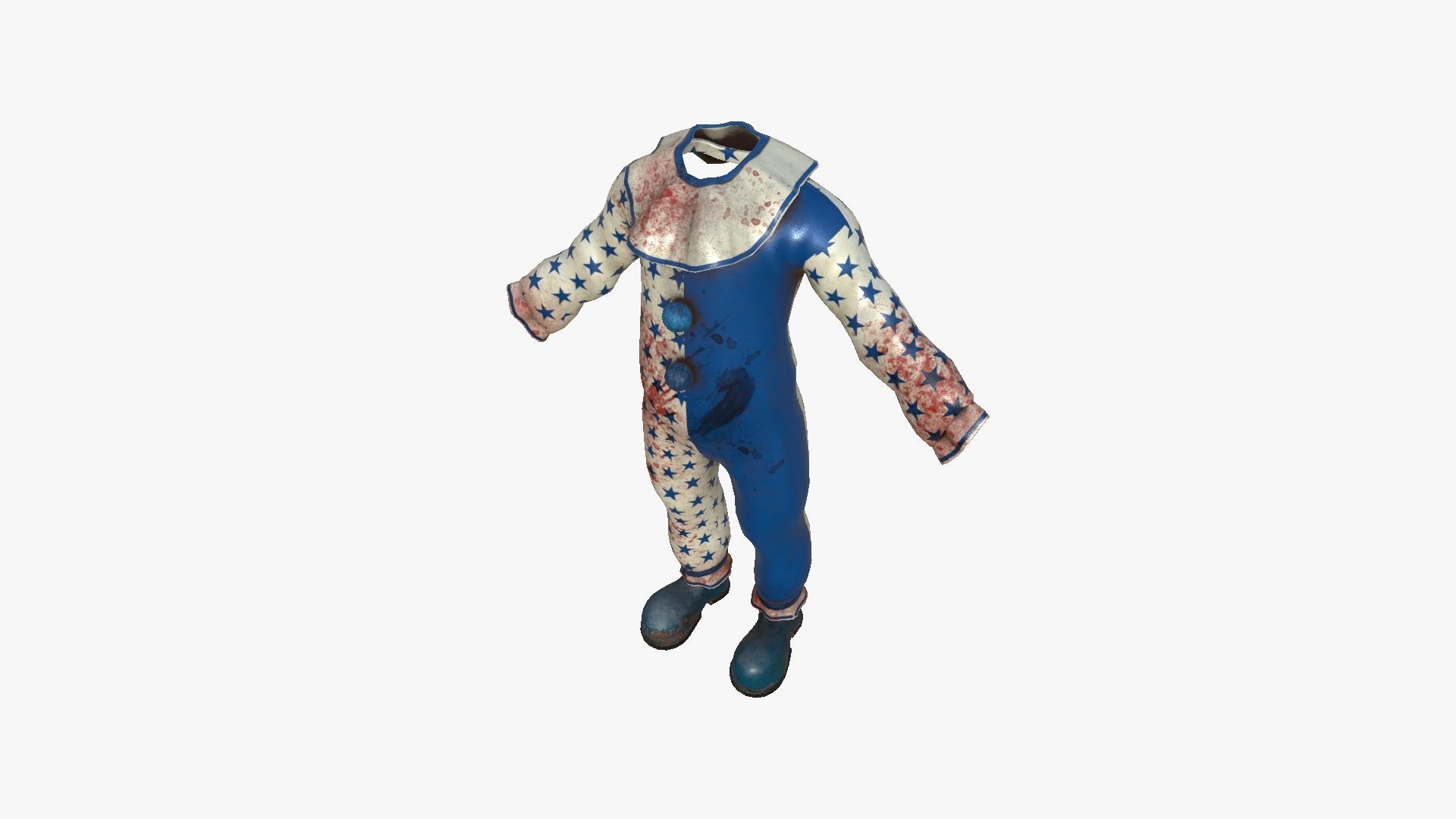 Clown Terror Outfit A04 White Blue - Character Design Low-poly 3D model_7