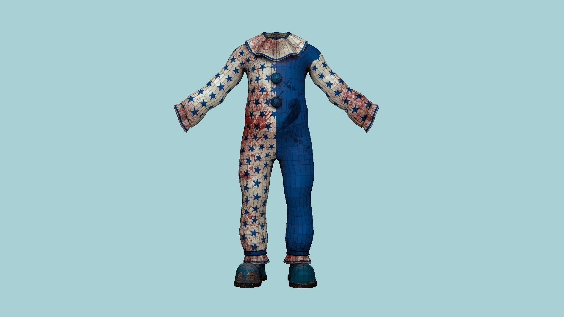 Clown Terror Outfit A04 White Blue - Character Design Low-poly 3D model_9