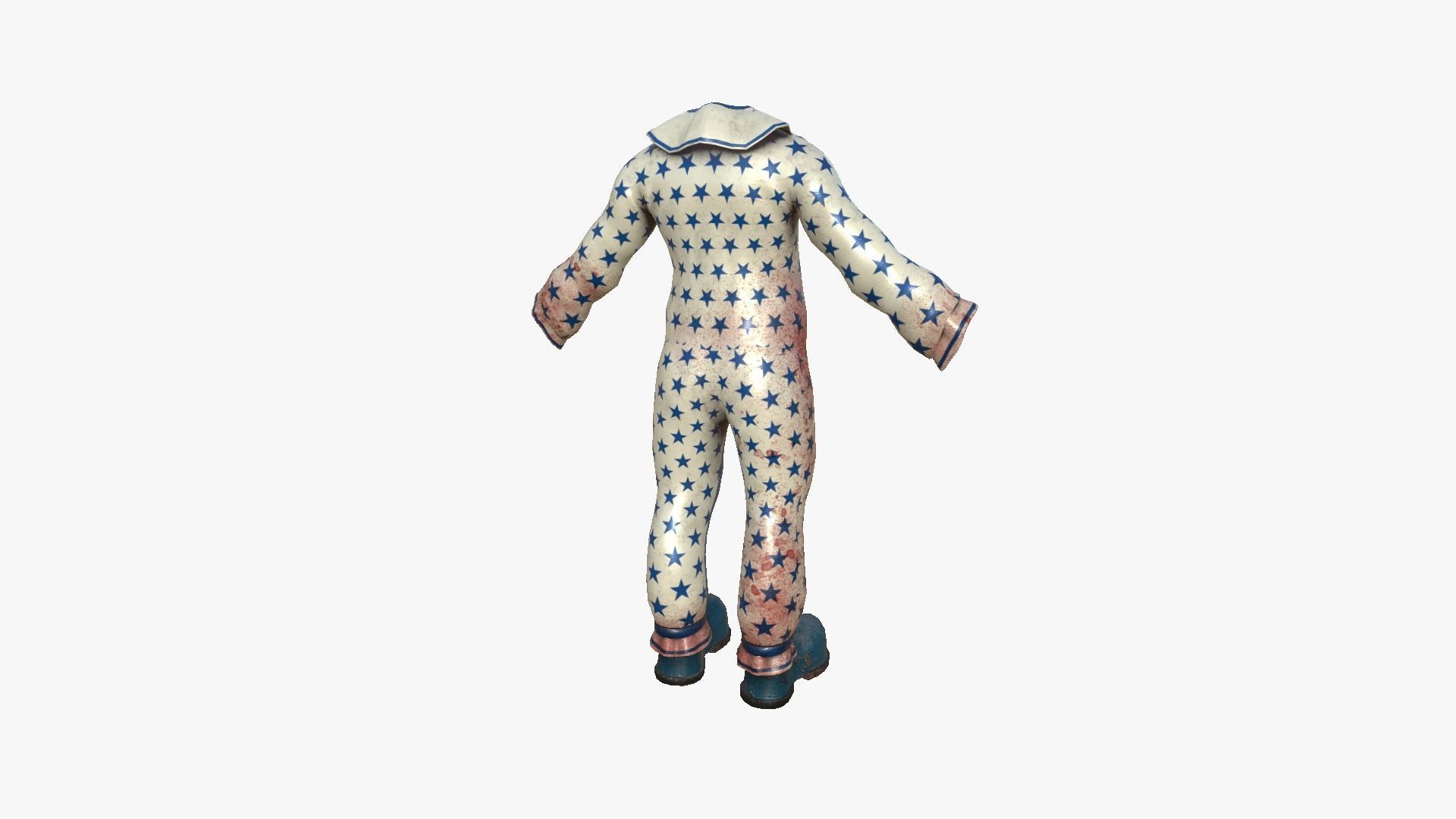 Clown Terror Outfit A04 White Blue - Character Design Low-poly 3D model_4