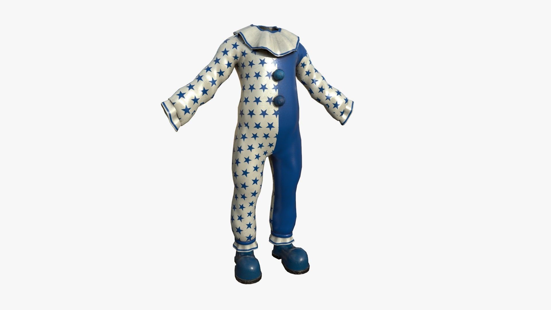 Clown Terror Outfit A04 White Blue - Character Design Low-poly 3D model_3