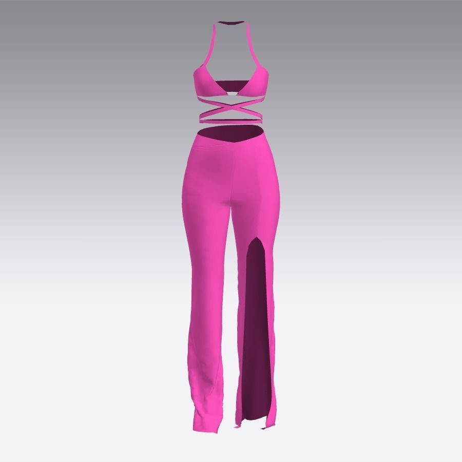 bra and cross strap detail halter neckline  pant  Low-poly 3D model_1