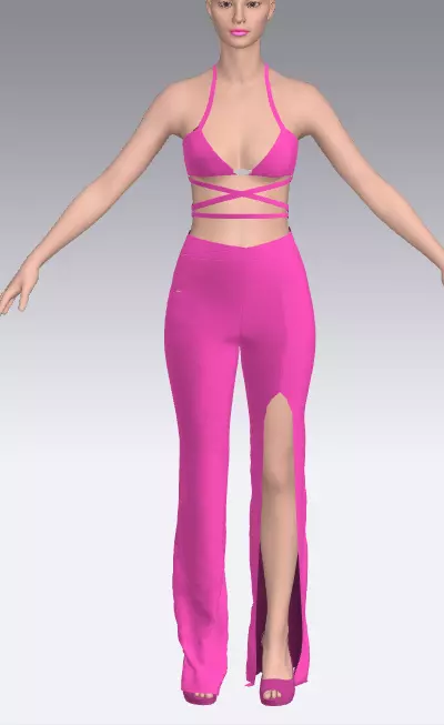 bra and cross strap detail halter neckline  pant  Low-poly 3D model_0