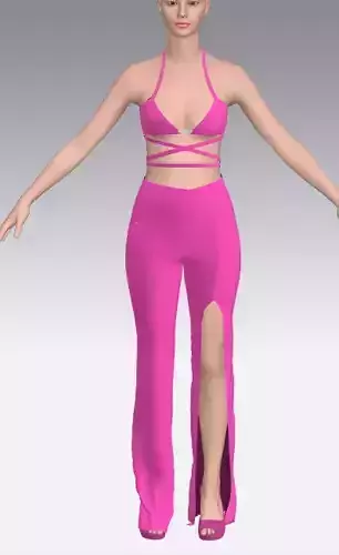 bra and cross strap detail halter neckline  pant  Low-poly 3D model
