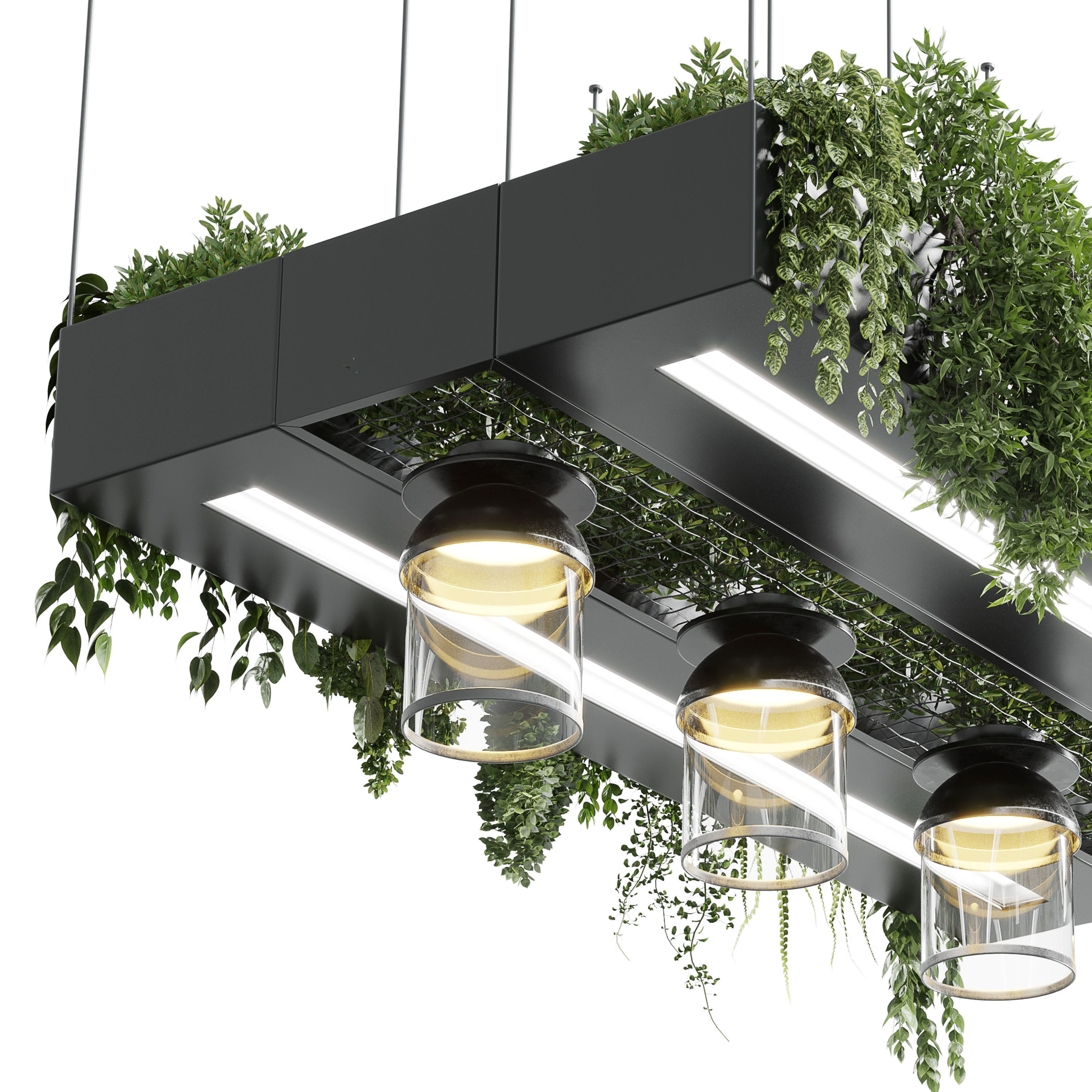 Rectangle pot light pendant - plant light hanging 14 Low-poly 3D model_2