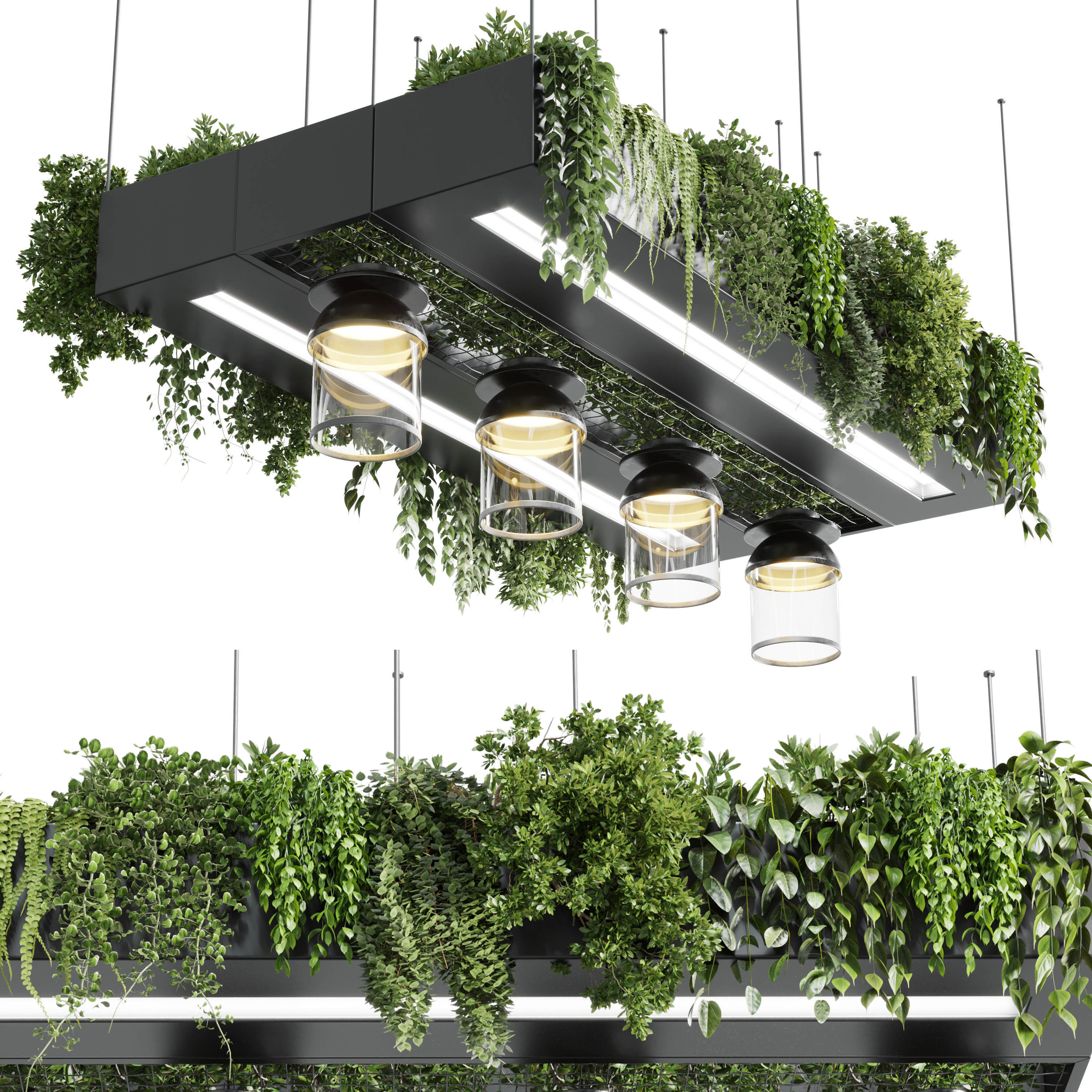 Rectangle pot light pendant - plant light hanging 14 Low-poly 3D model_1