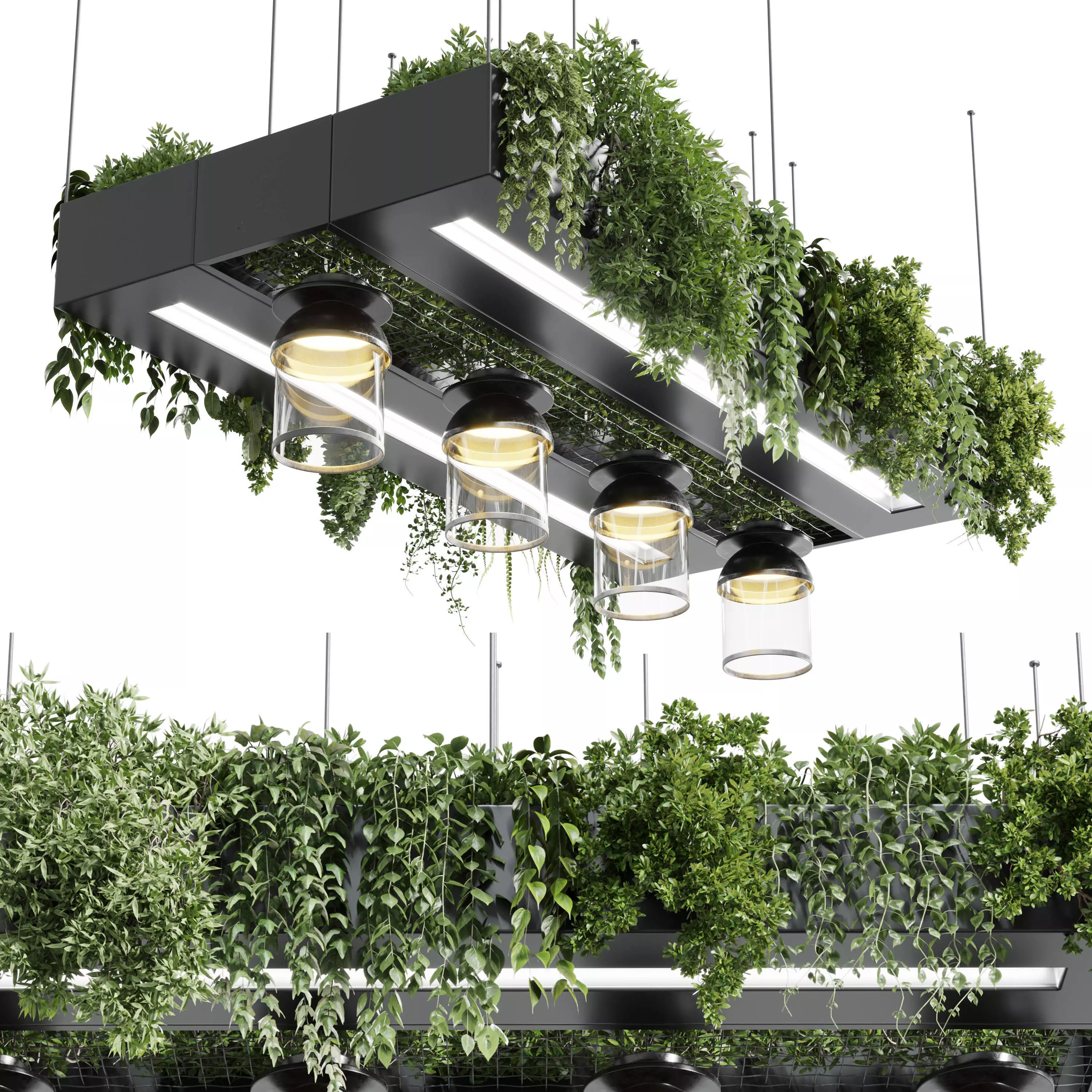 Rectangle pot light pendant - plant light hanging 14 Low-poly 3D model_0