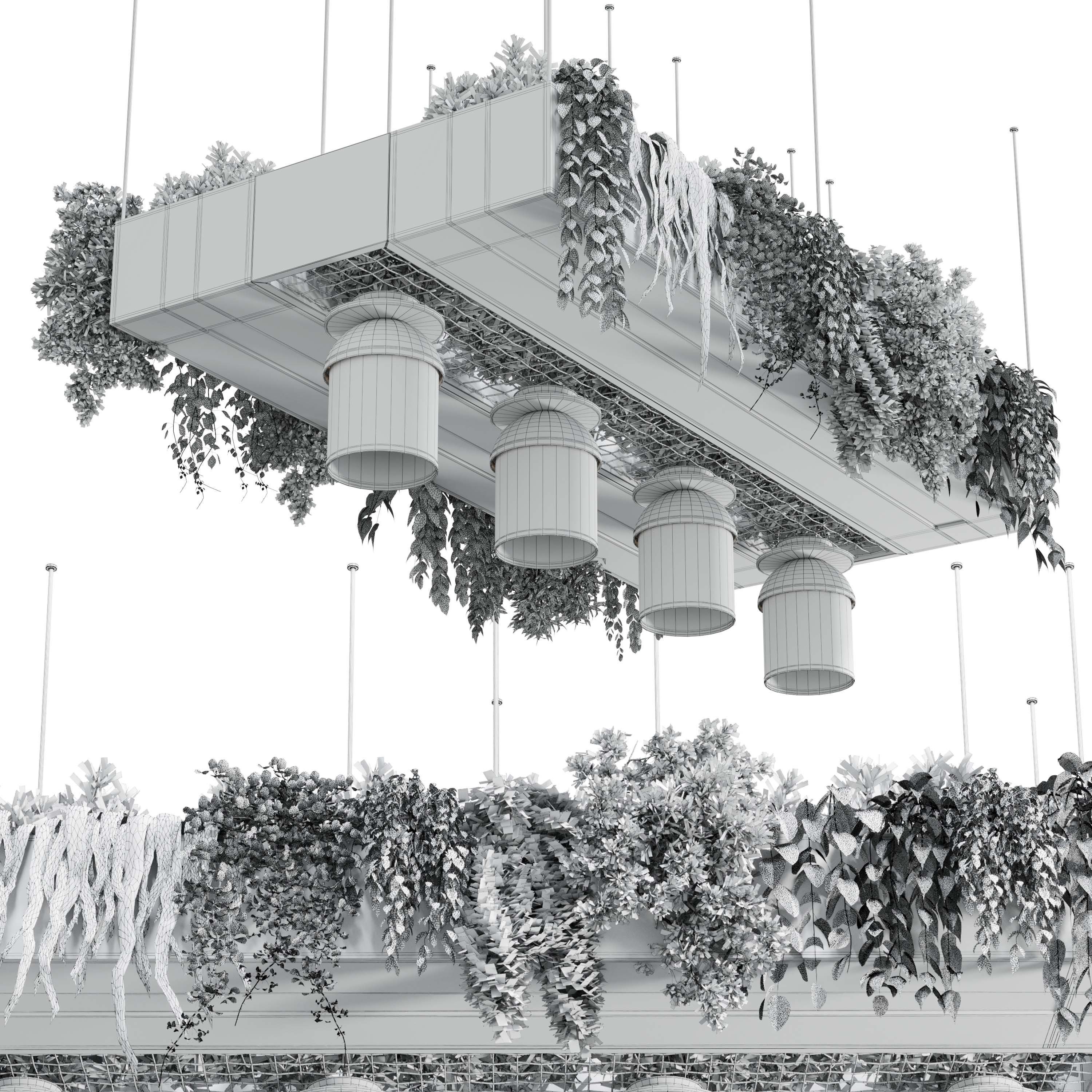 Rectangle pot light pendant - plant light hanging 14 Low-poly 3D model_6