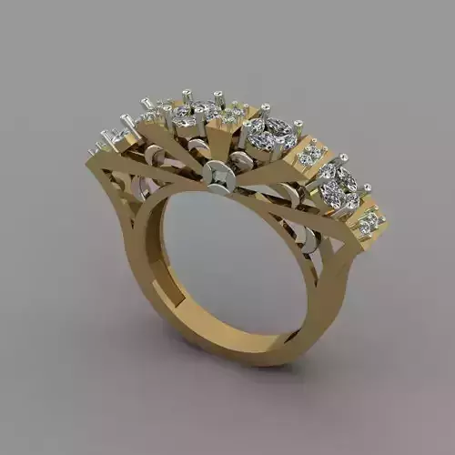 Beautiful Marquise And Princess Cut Daimond Halo Setting Ring 3D