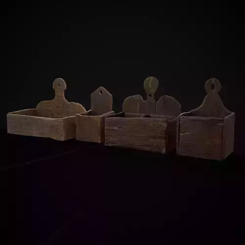 Four Rustic Medieval Crates Low-poly 3D model